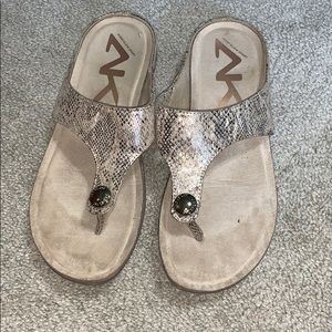 Snakeskin metallic sandal